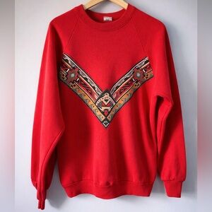 Vintage Fruit of the Loom Red Southwestern Aztec Sweatshirt USA Large
